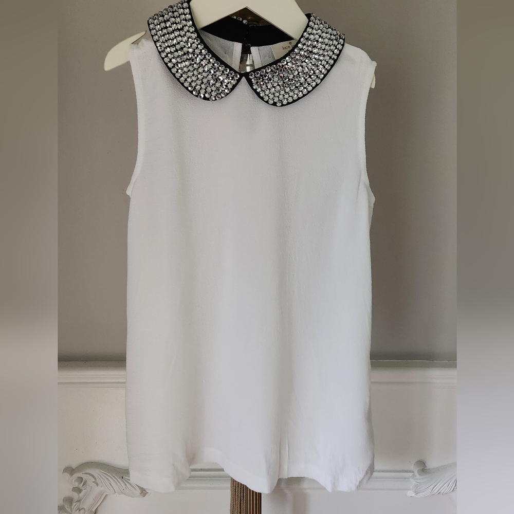 Girls Elegant Kate Spade White Top  with Embellished Collar